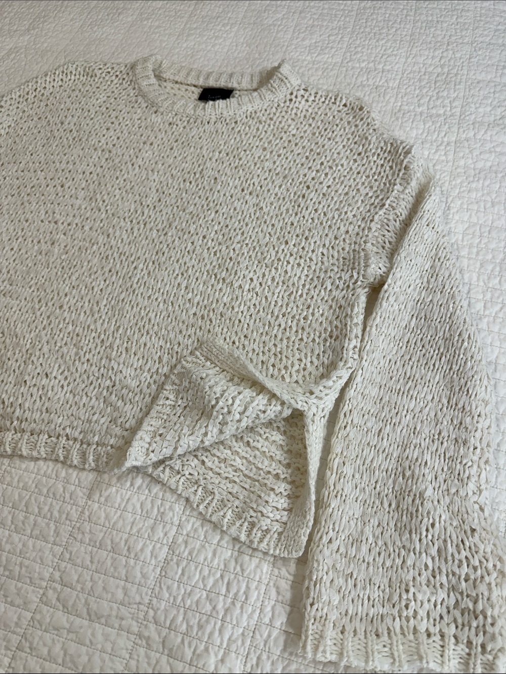 Lumiere Large Light Cream Open-Knit Crewneck Sweater Coastal - Picture 3 of 5
